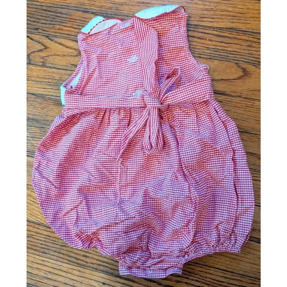 Vintage Silly Goose Hand Smocked Romper Jumpsuit Infant Girls 6M Red White